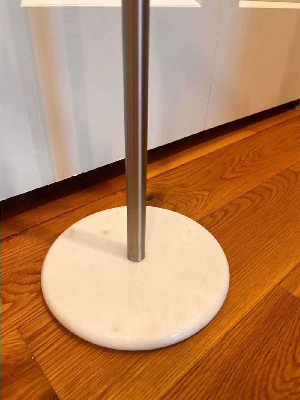 Freestanding Stainless Steel Toilet Paper Stand with White Marble Base